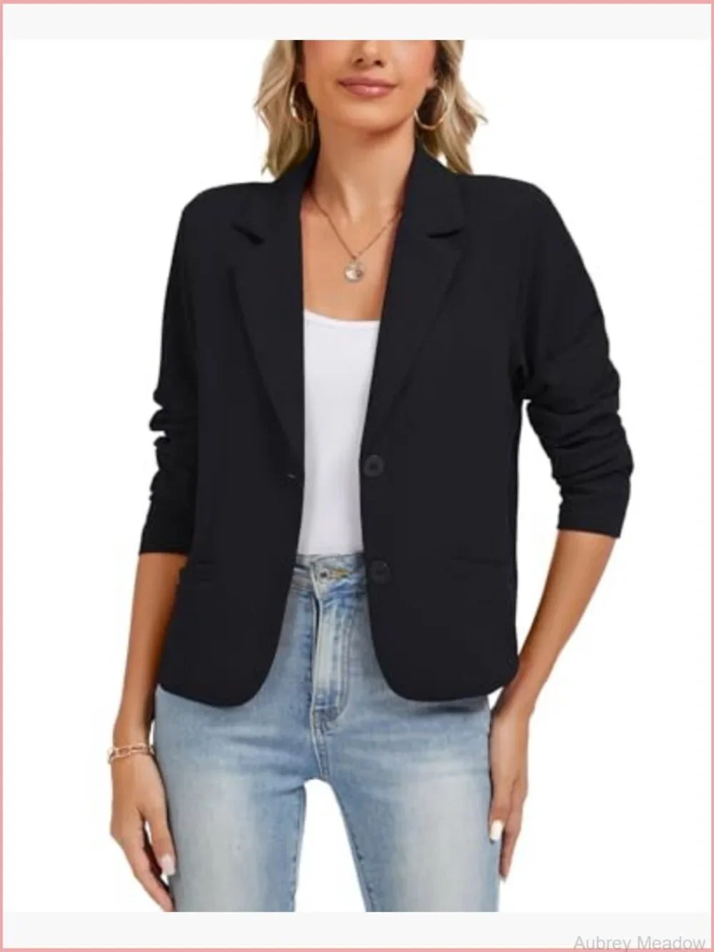 Long Sleeve Notch Lapel Blazer with Padded Shoulders